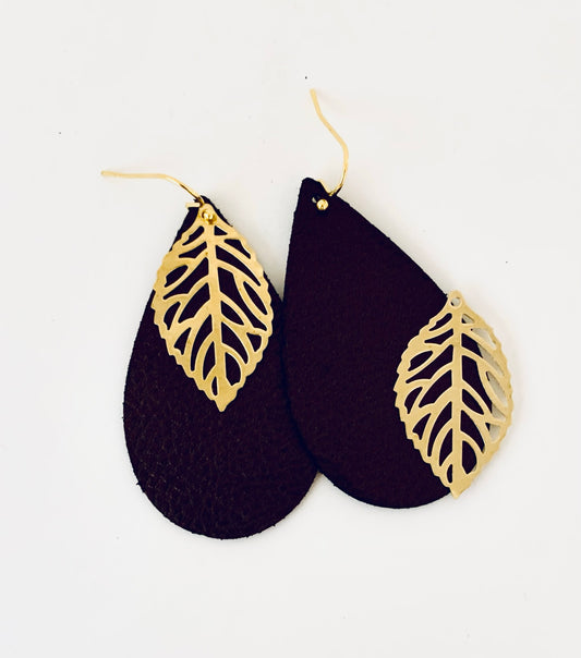 Cafe Tear Drop Ear Rings with Leaf Charm