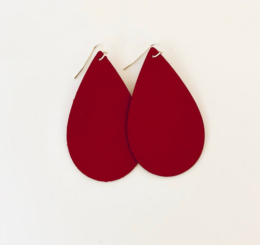 Leather Deep Red Ear Rings