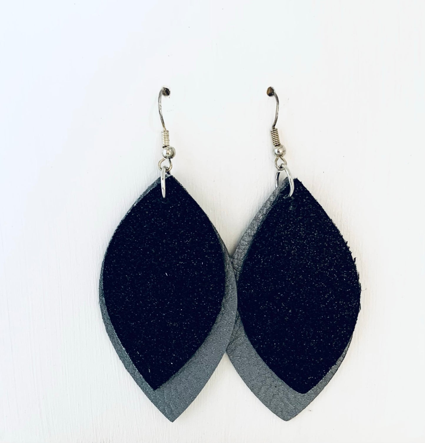 Black Sparkle Layered on Grey Ear Rings