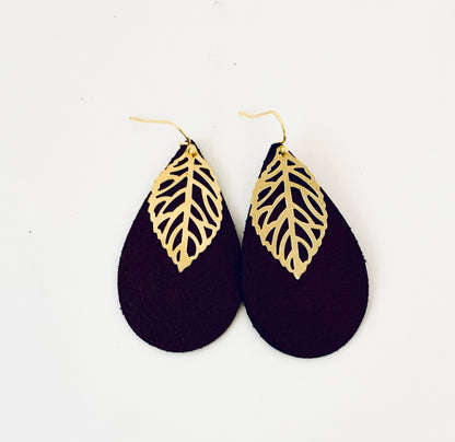 Cafe Tear Drop Ear Rings with Leaf Charm